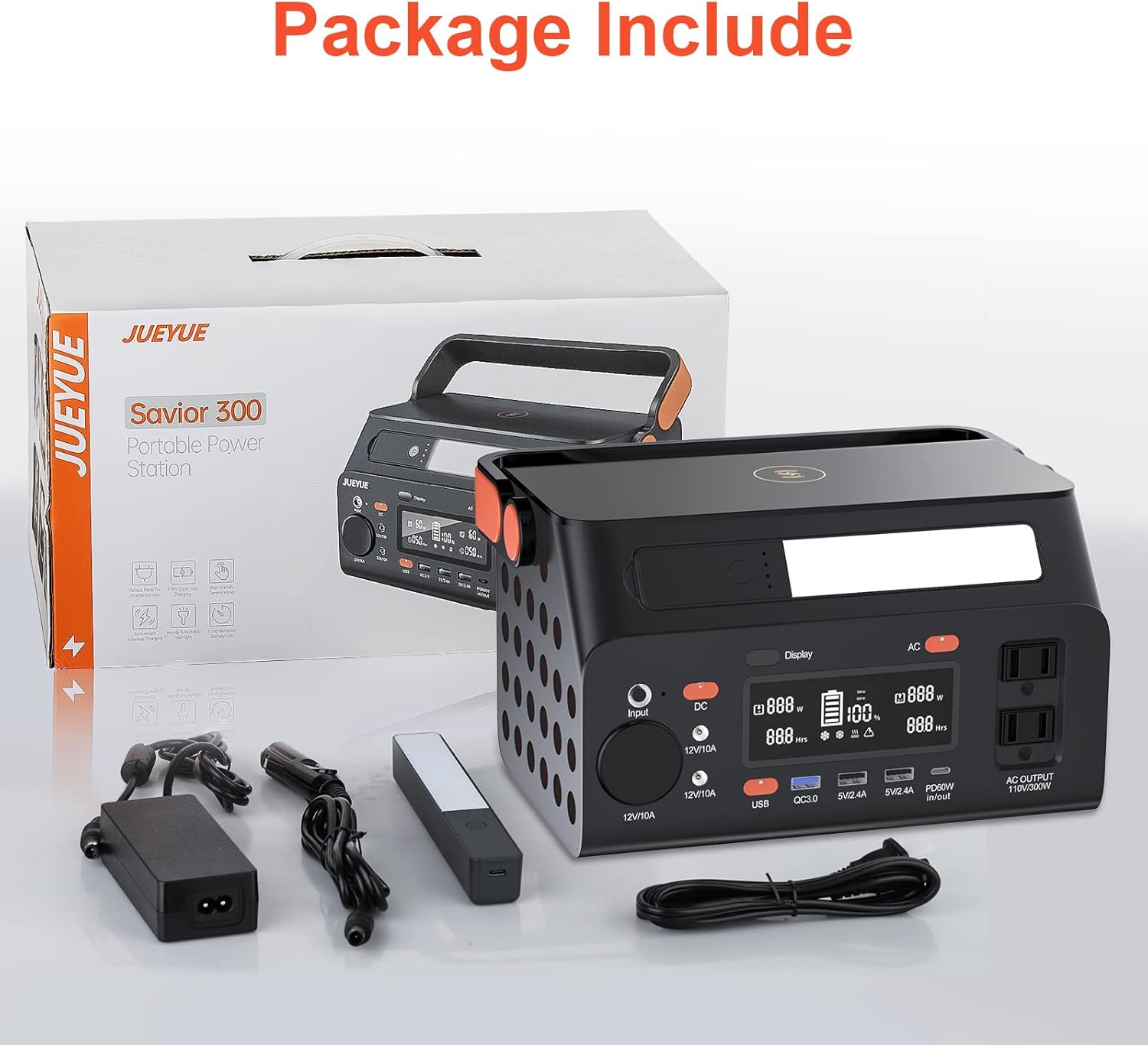Portable Power Station, 80000mAh/296Wh Outdoor Generator with AC Outlet/DC Ports/USB Ports, Jueyue 300W Backup Battery Pack Power Supply for CPAP Outdoor Camping Adventure Load Trip Emergency