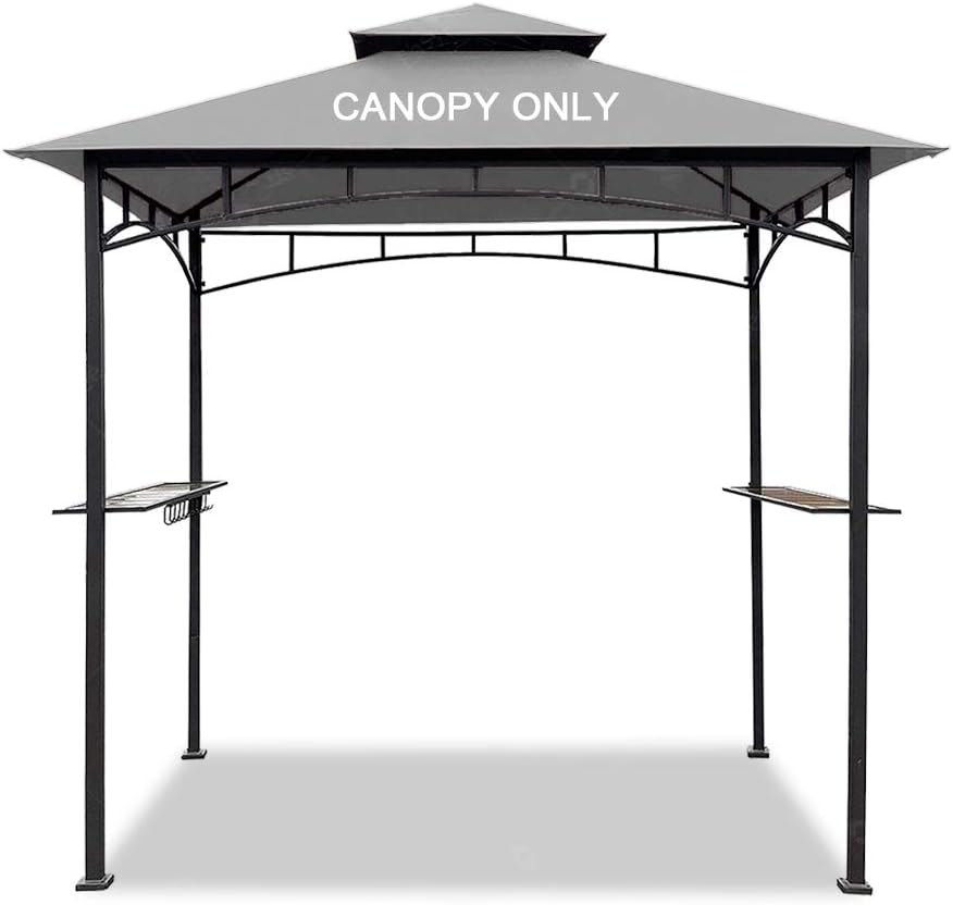 Easylee Grill Gazebo Shelter Replacement Canopy 5'x8' Double Tiered BBQ Cover Roof ONLY FIT for Gazebo Model L-GG001PST-F (Grey)