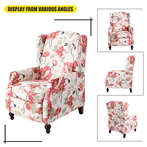 Wingback Recliner Chair with Massage and Heat, Tufted Fabric Pushback Recliner Chair, Wingback Chair with Remote Control, Padded Cushion, Wooden Legs, Small Recliners for Small Spaces