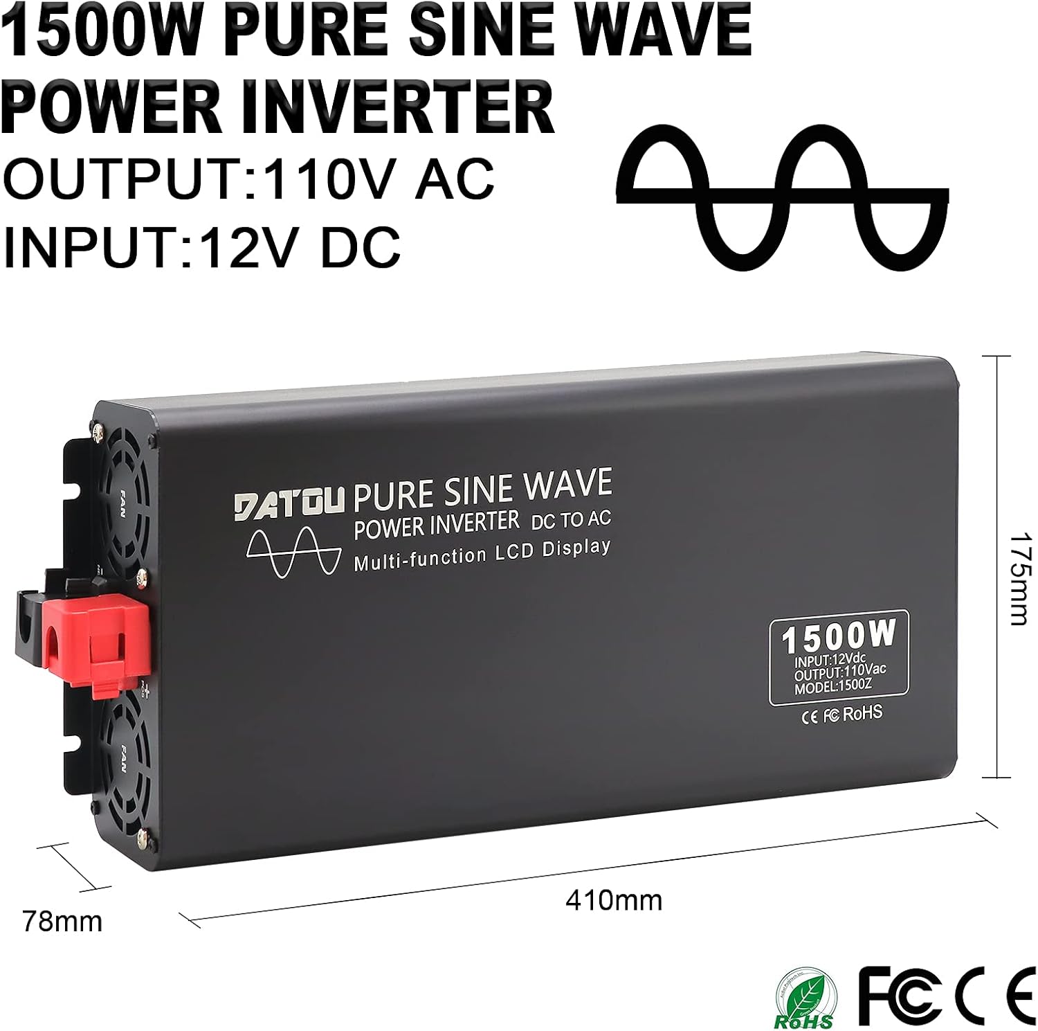 Pure Sine Wave Inverter 2000W Peak 4000W Power Inverter DC 12V to AC 110V 120V with 2 AC Outlets LCD Display for Home Solar System Car Truck RV Professional-Grade Voltage Converter Sine Wave Inverter