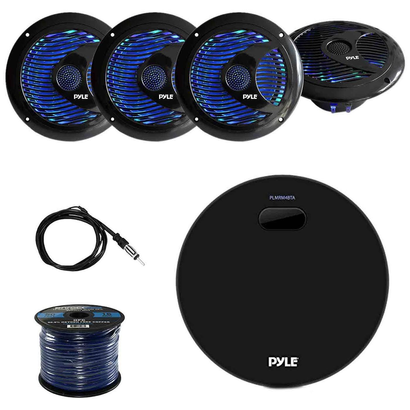 Pyle Marine Bluetooth Water Resistant Amplifier Receiver with Pyle 6.5 inch Waterproof Audio