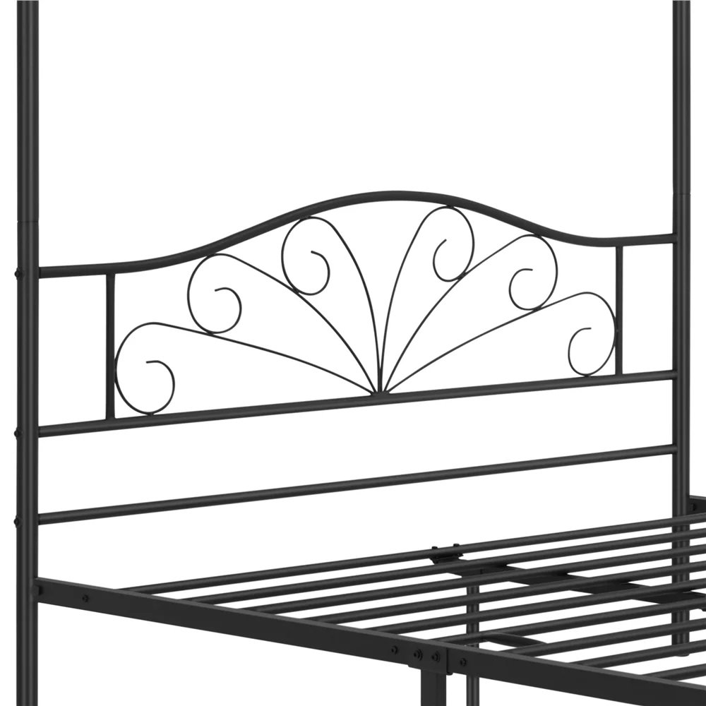 Topeakmart Four-poster Metal Canopy Platform Bed with Arched Headboard and Footboard, Queen Size, Black