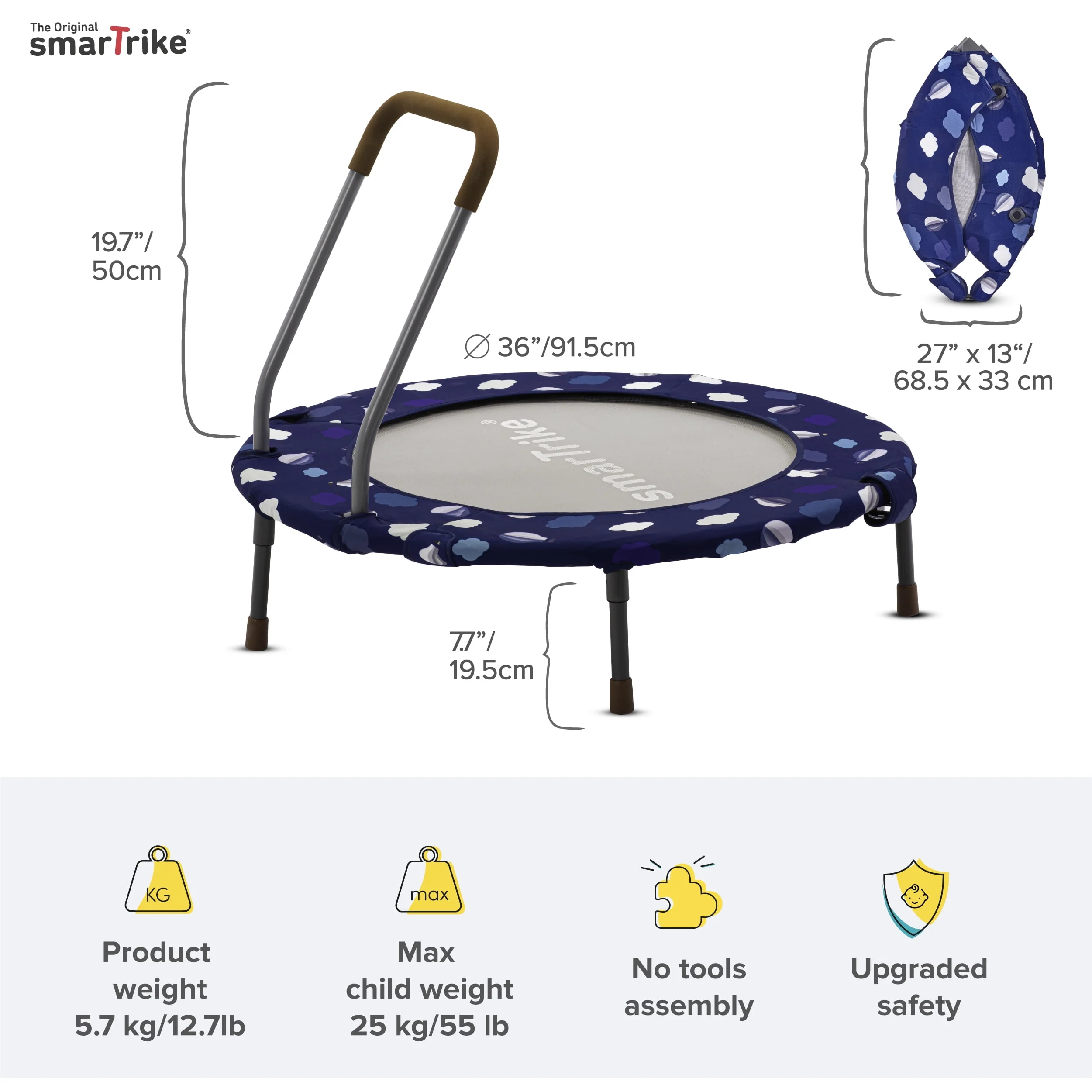 smarTrike 2-in-1 36-inch Indoor Folding Trampoline with Handlebar