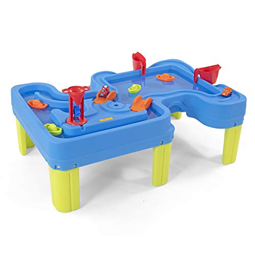 Simplay3 Big River and Roads Water Play Table, Outdoor Activity Table with Track Toys for Toddlers and Kids, 9 Accessories Included, Made in USA