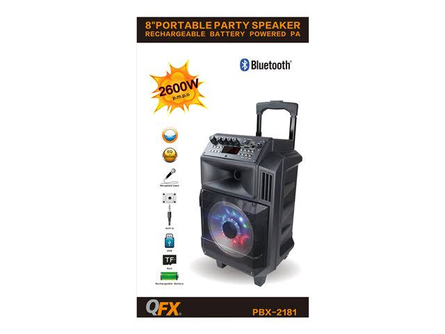Qfx Pbx-2181 8x22 Bluetooth Portable Battery Powered Party Speaker