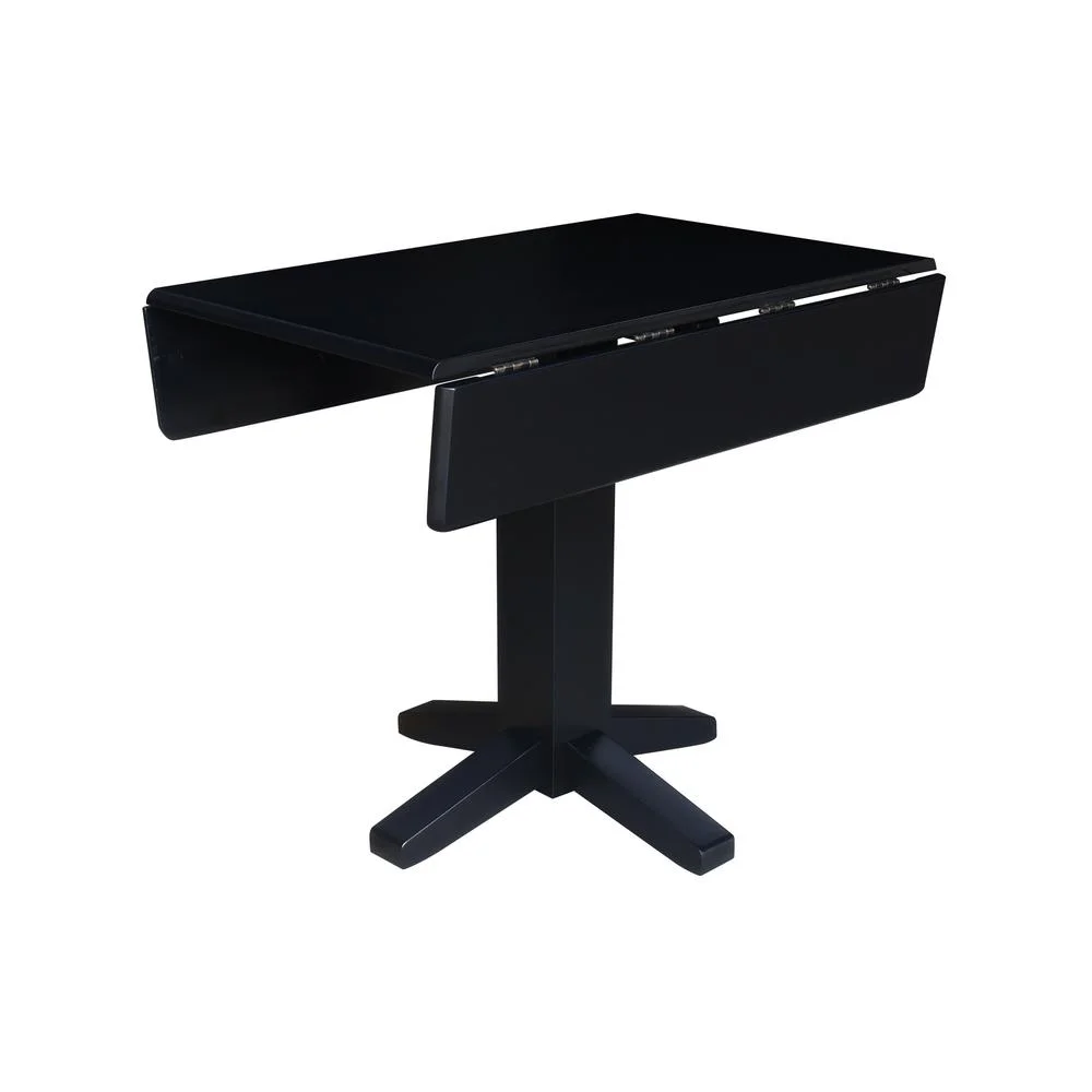 36" Solid Wood Square Dual Drop Leaf Dining Table in Black