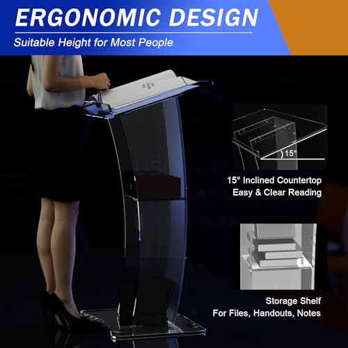 Acrylic Podium Acrylic Transparent Lifting Podium Clear Podium Acrylic Podium Stand Pulpits for Churches Portable Lecterns & Podiums Pulpits for Church, Weddings, School, Office