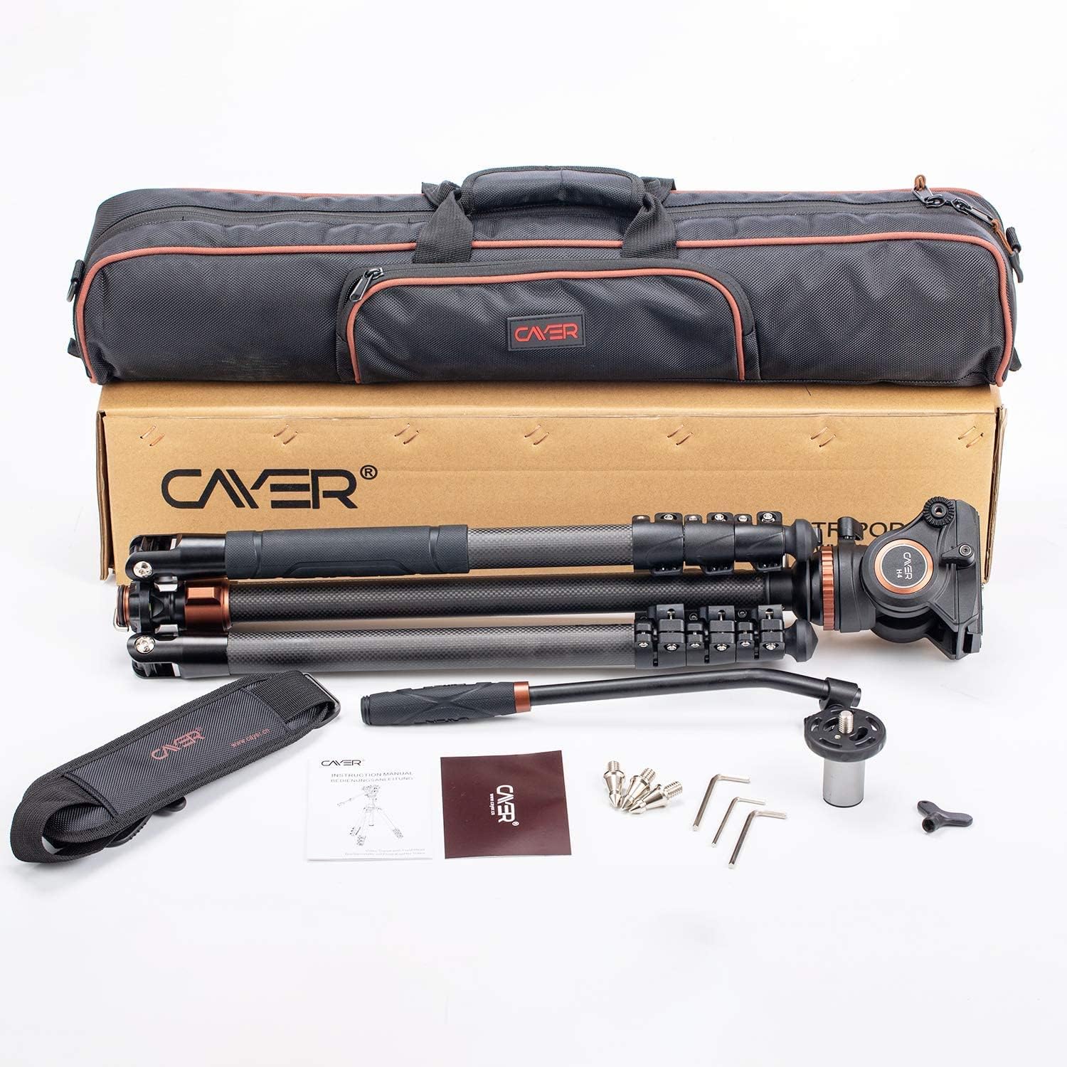 Cayer CF2451 Video Tripod 67 inches Carbon Fiber Tripod Leg with Fluid Drag Head, 4-Section Compact DSLR Tripod Convertible to Monopod for DSLR Camera, Video Camcorder