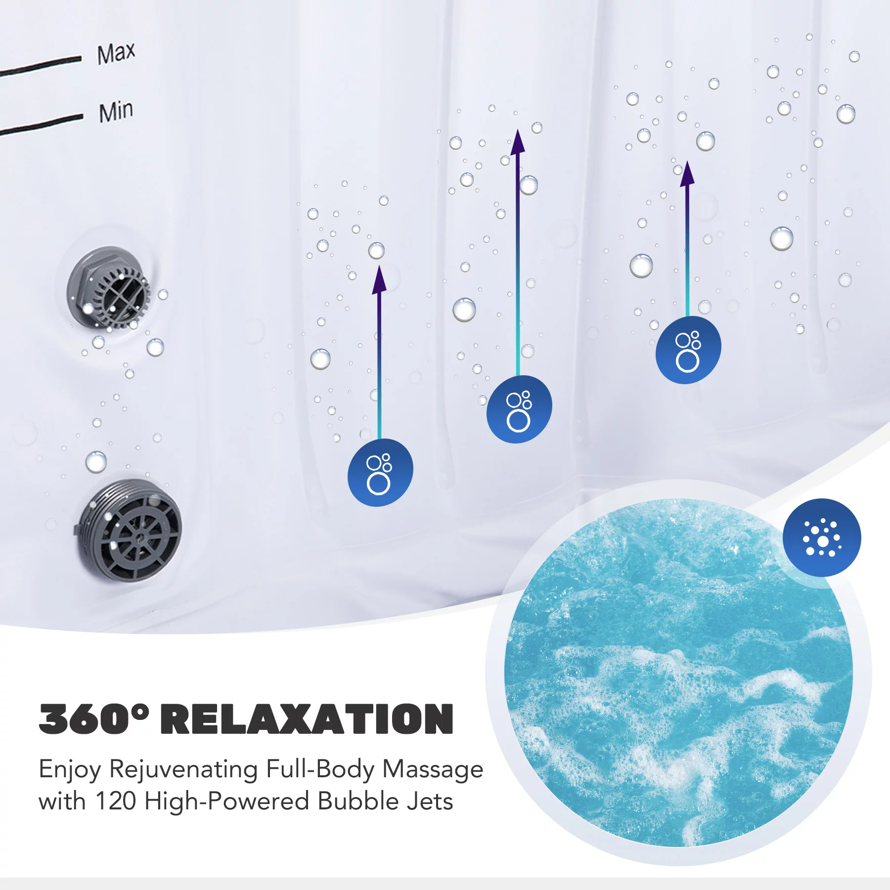 CO-Z 6x6ft PVC Inflatable Spa Tub with 120 Massaging Jets for Patio & More for 2-4 Blue
