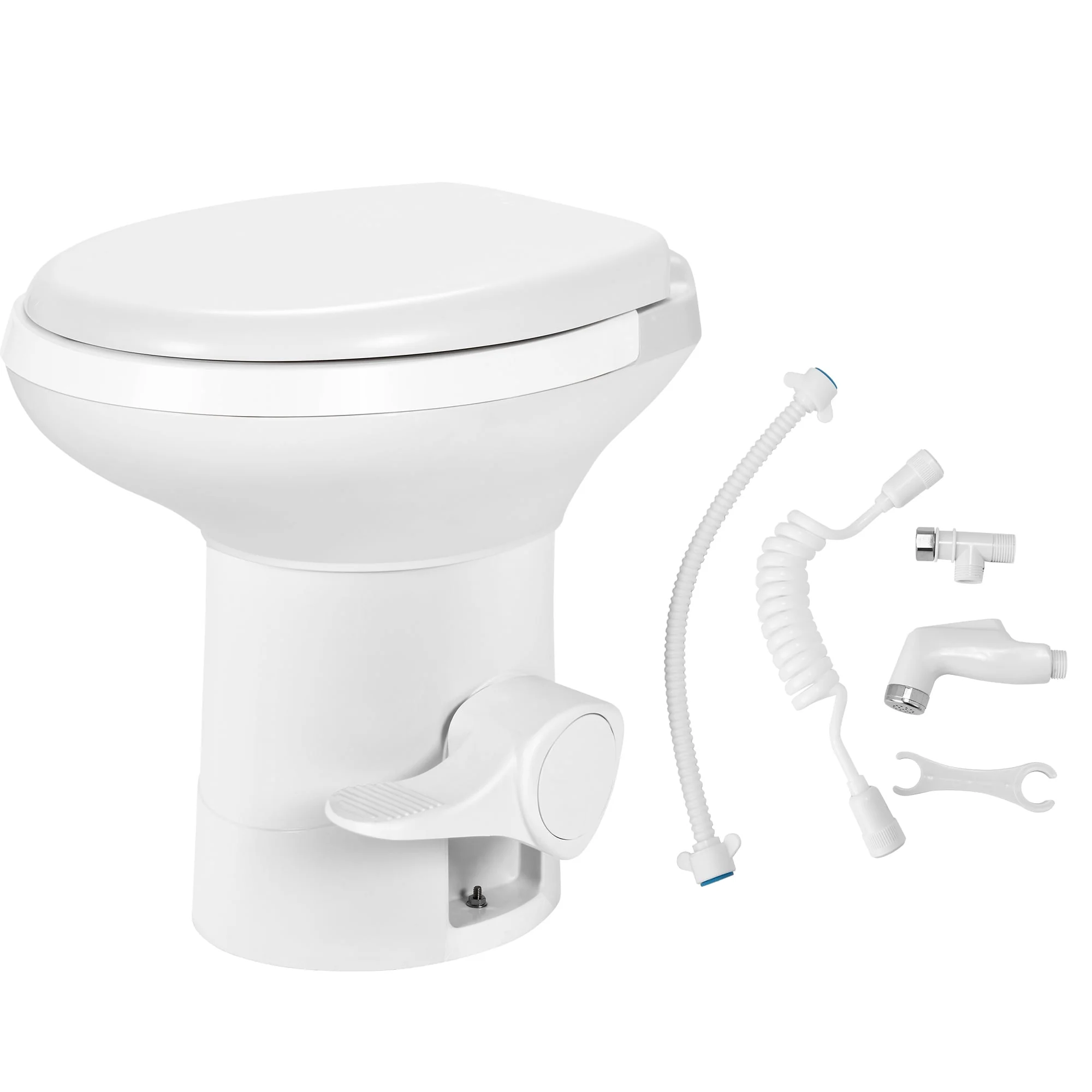 Dextrus RV Toilet with Pedal Flush, 6.6 Gallon Gravity Flush Toilet High Profile with Hand Sprayer