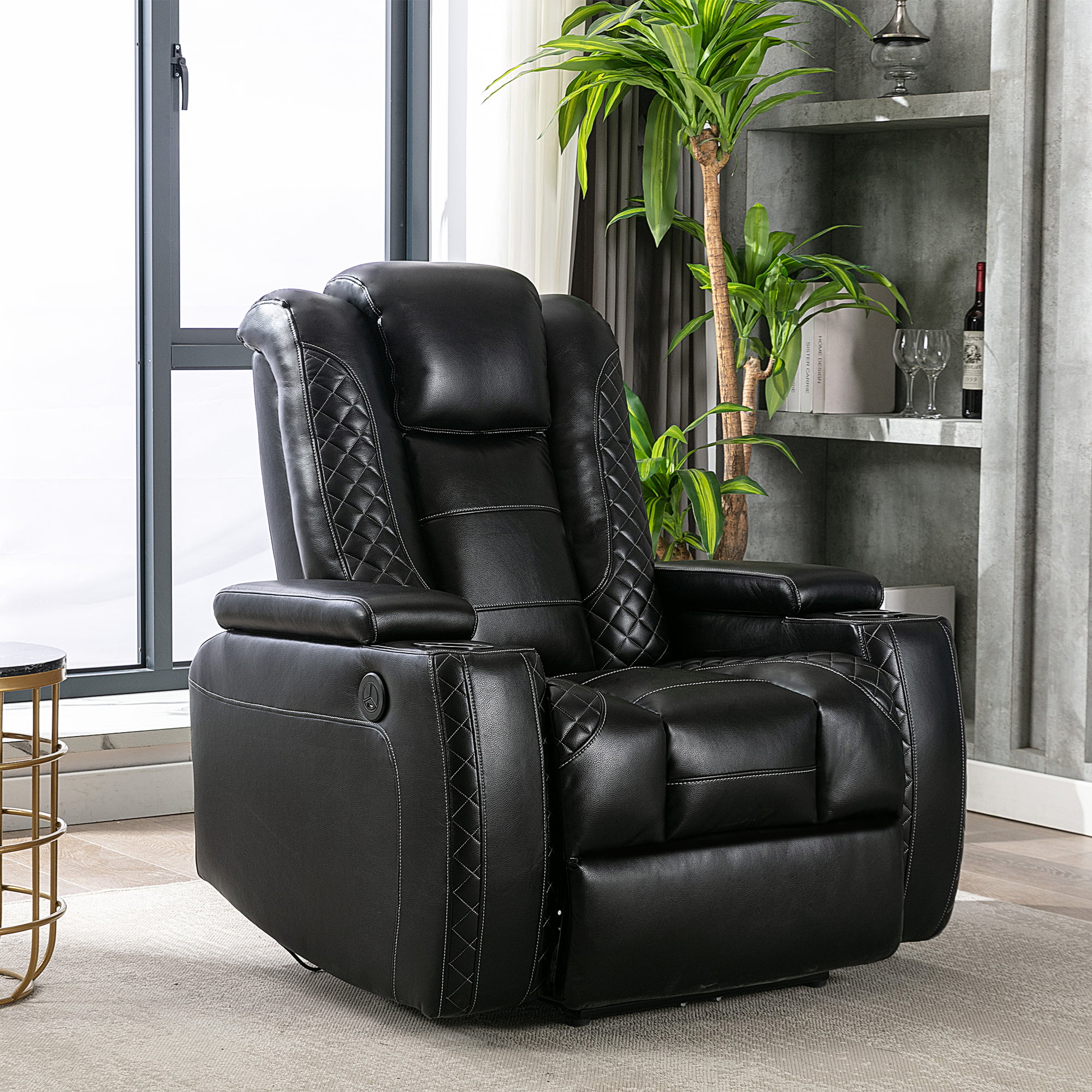 Electric Power Recliner Chair with USB Ports and Cup Holders, Breathable Leather Home Theater Seating with Hidden Arm Storage