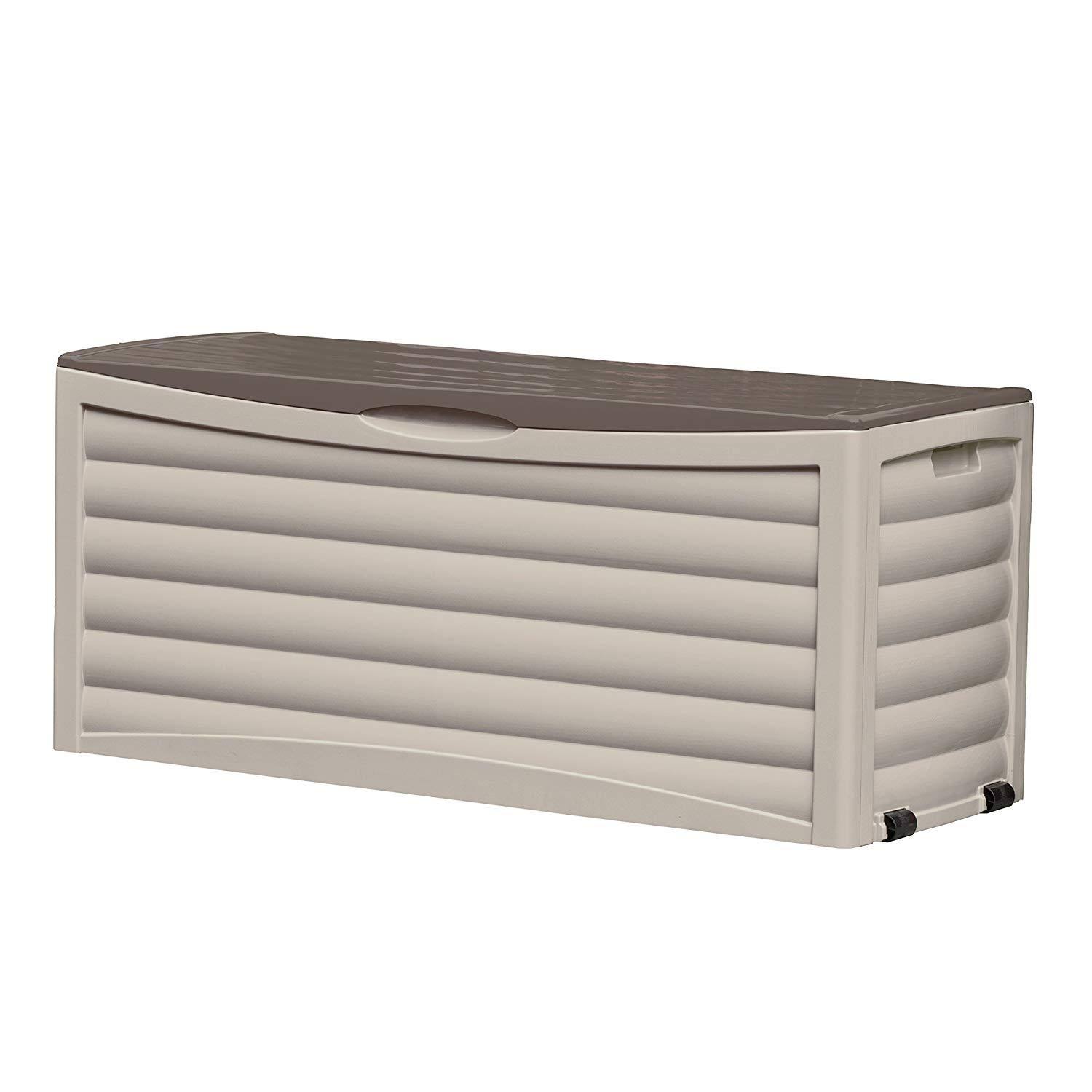 Suncast Resin 103-Gallon Large Storage Box with Wheels-Outdoor Bin for Gardenin