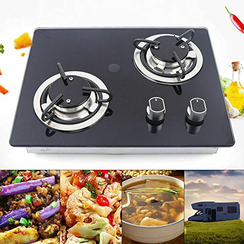 Drop-In Rv Stove Propane, 2 Burner Built-In RV Cooktop Stove,Tempered Glass Stainless Steel Boat RV Caravan Kitchen Stove Gas Hob Cooktop Cook for Household RV Picnics