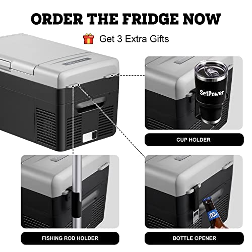 Setpower 12 volt Refrigerator, Portable Fridge and Freezer, 12V Compressor Cooler, Car Cooler for Camping, Traveling, 12/24V DC 110/240V AC, 0℉~50℉