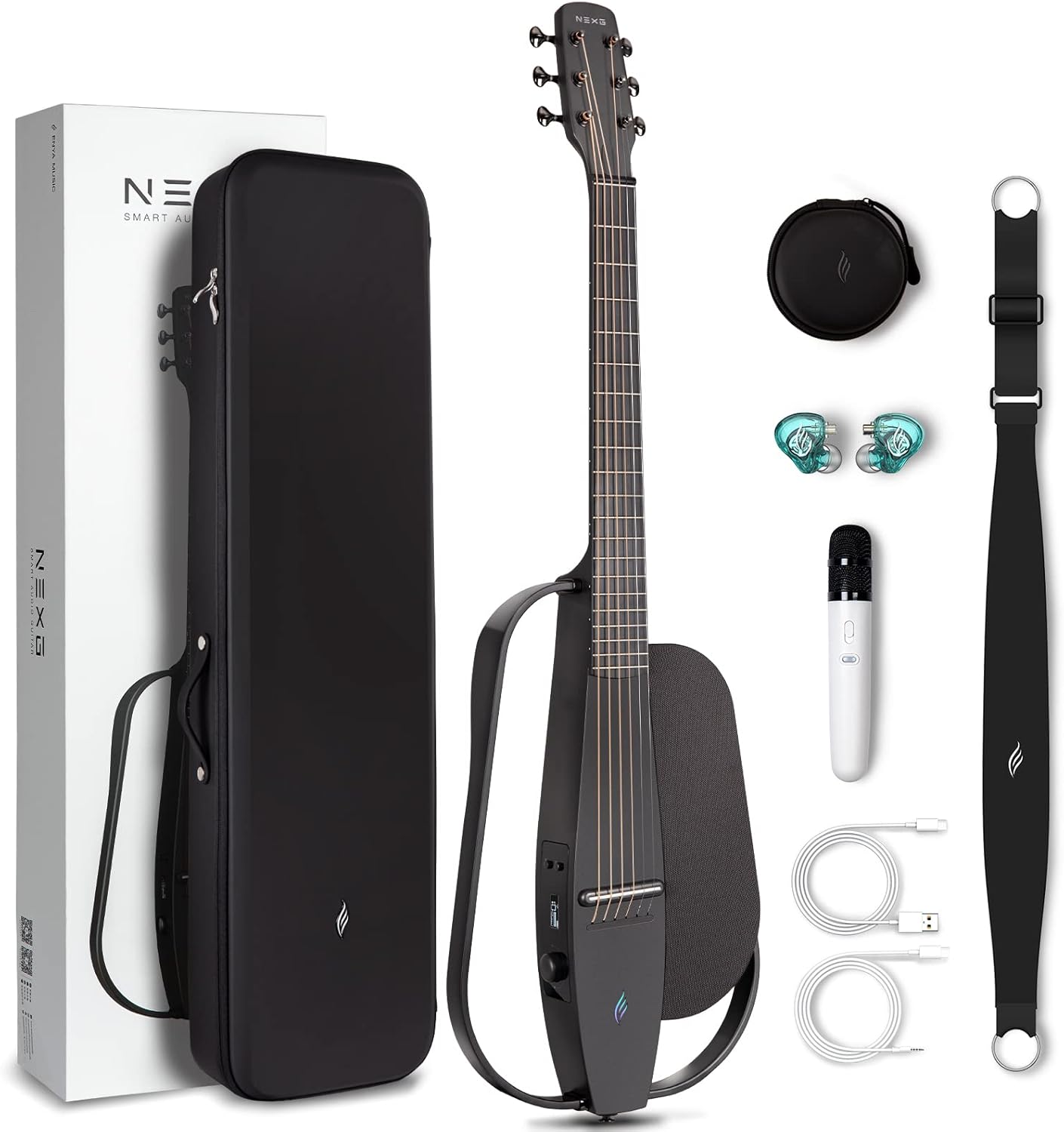 Enya NEXG Acoustic-Electric Carbon Fiber Audio Guitar Smart Acustica Guitarra for Adults with 50W Wireless Speaker, Preamp, Wireless Microphone, Hi-Fi Monitor Earphones, Strap, and Case(Black)