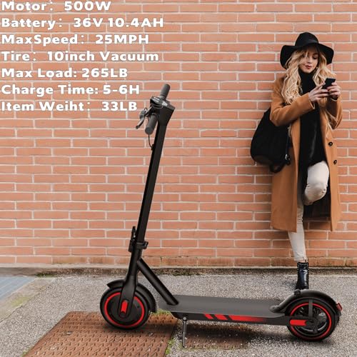 Electric Scooter for Adults Long Range Miles, 500/600W Motor & 10" Vacuum Tires, Foldable Design with Dual Disc Brakes, Smart App Control