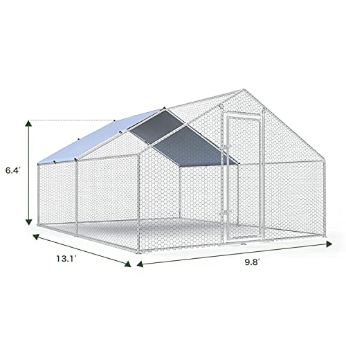 Large Metal Chicken Coop Walk-in Poultry Cage Chicken Run Pen Dog Kennel with Waterproof and Anti-Ultraviolet Cover for Outdoor Farm Use(9.8' L x 19.7' W x 6.4' H)