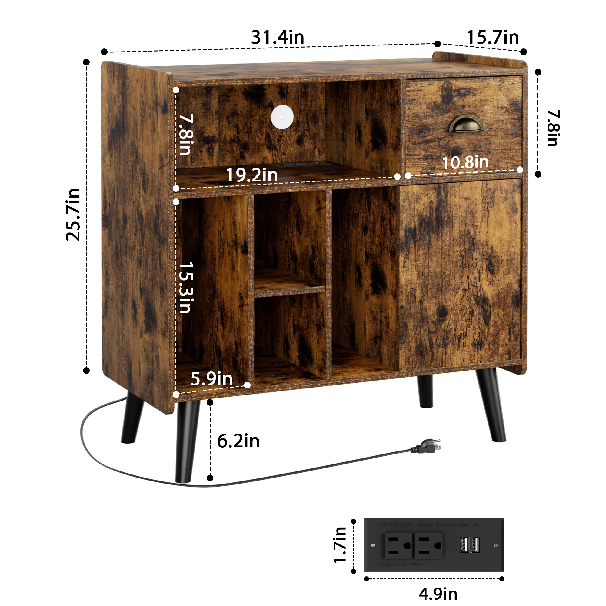 Luxmo Record Player Stand with Vinyl Storage, Vinyl Record storage Cabinet with Charging Station, Turntable Stand Record Table Display with Wood Legs for Bedroom Living Room
