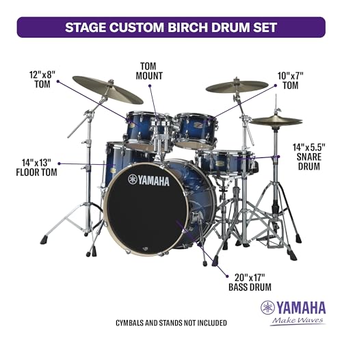 Yamaha Stage Custom Birch 5pc Shell Pack with a 22" Kick 14” Snare Drum in Matte Surf Green for Students and Working Drummers (SBP2F50MSG)
