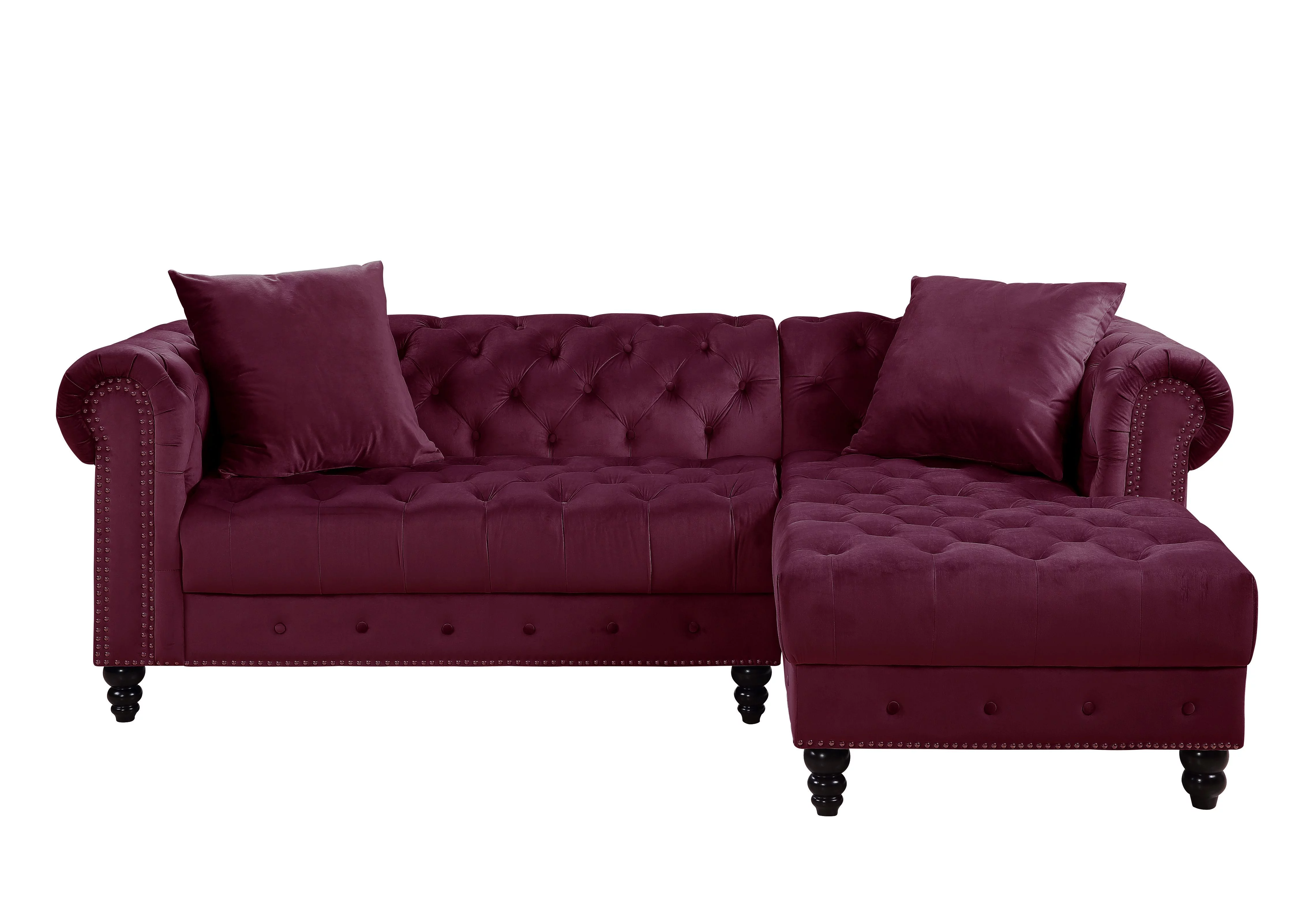 ACME Adnelis Velvet Tufted Sectional Sofa with 2 Pillows in Red
