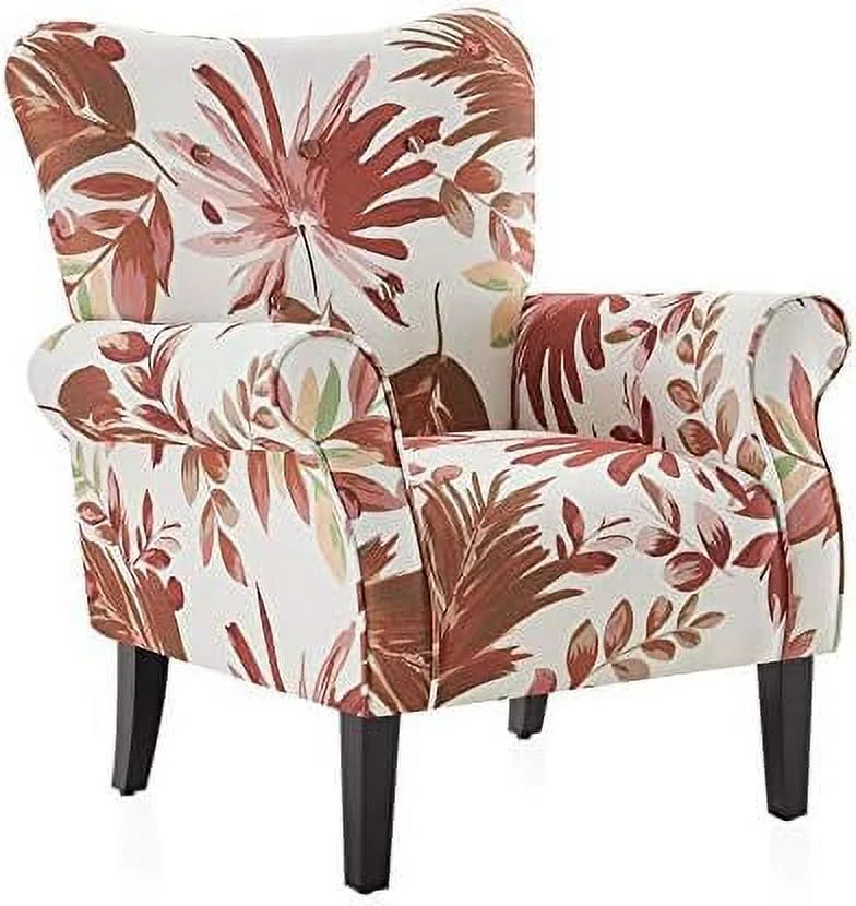KHBIULIFE Modern Accent Chair for Living Room  High Back Floral Armchair with Wooden Legs  Upholstered Wingback Side Chair Padded Armrest Single Sofa for Living Room  Bedroom - Allston (G