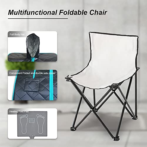 Smartmak Far Infrared Sauna, Full Body One Person Portable SPA Set with Time & Tempreture Remote Control, Heating Foot Pad and Foldable Reinforced Chair (L 27.6’’ x W 31.5’’ x H 37.8’’)- Blue Border