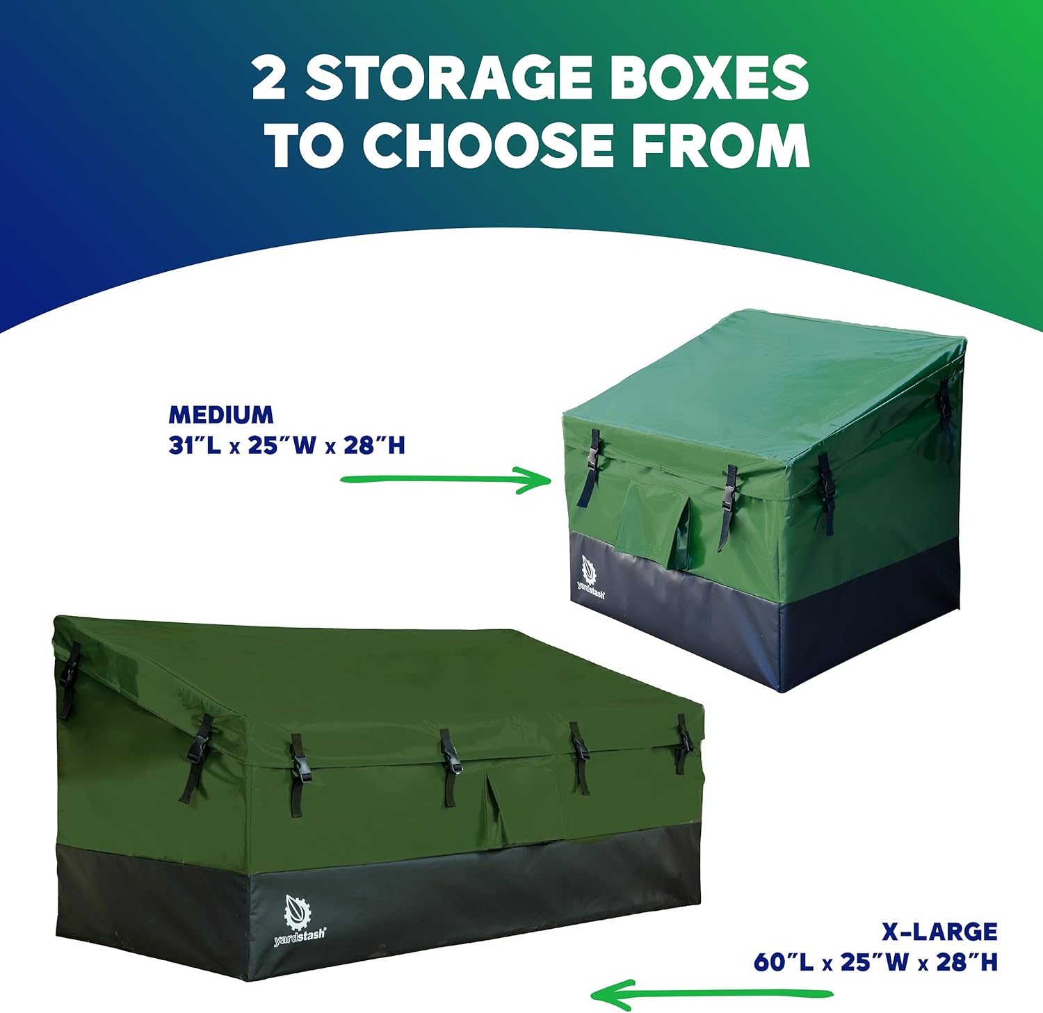 YardStash Outdoor Storage Box (Waterproof) - Heavy Duty, Portable, All Weather Tarpaulin Deck Box - Protects from Rain, Wind, Sun & Snow - Perfect for the Boat, Yard, Patio, or Camping – XL Green