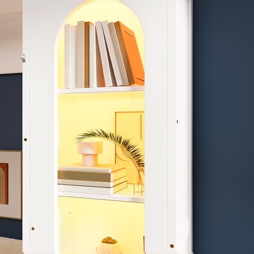 KLMM Wooden Murphy Bed Wall Bed with 2 Wardrobe and Storage Shelf,Foldable Platform Bedframe for Guest-Room Bedroom Study Office Use (White#E, Full)