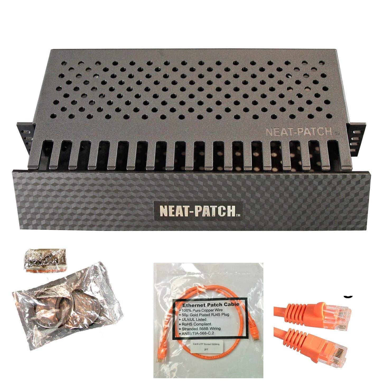 Neat Patch Cable Manager (1 Unit) W 48 Cat6 Patch Cables (2ft Orange)