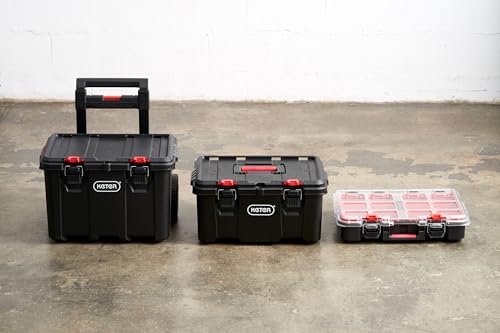 Keter Stack-n-Roll Modular Tools Organizer for Garage Storage and DIY, 3 Piece Resin Rolling Tool Box System for Small Parts, Black
