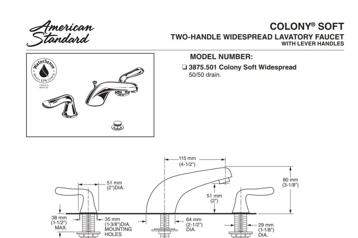 American Standard 3875501.002 Colony Soft 2-Handle Widespread Bathroom Faucet, Chrome