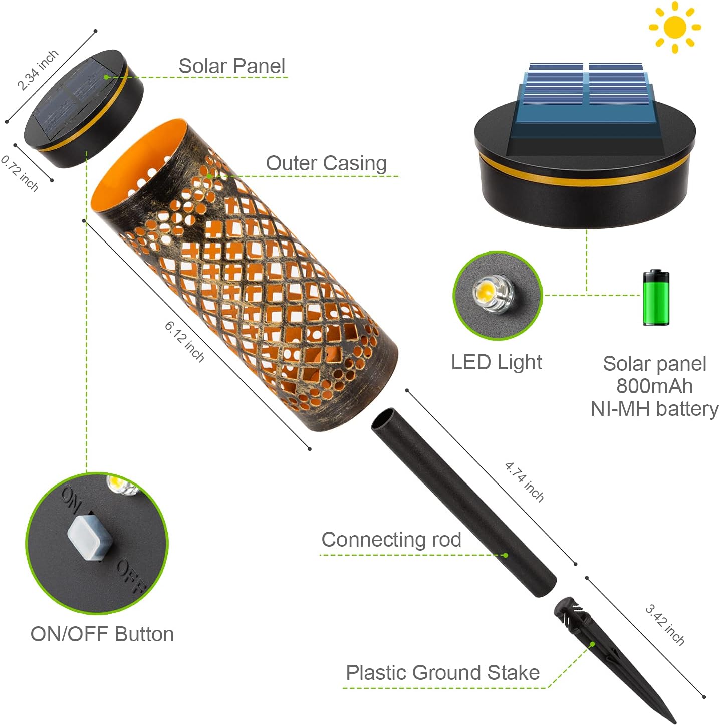 6 Pack Solar Pathway Lights Outdoor, KOOPER Solar Lights Bright Metal Retro Solar Garden Lights Decorative Waterproof Solar Powered Led Landscape Lighting for Path Lawn Patio Yard Walkway