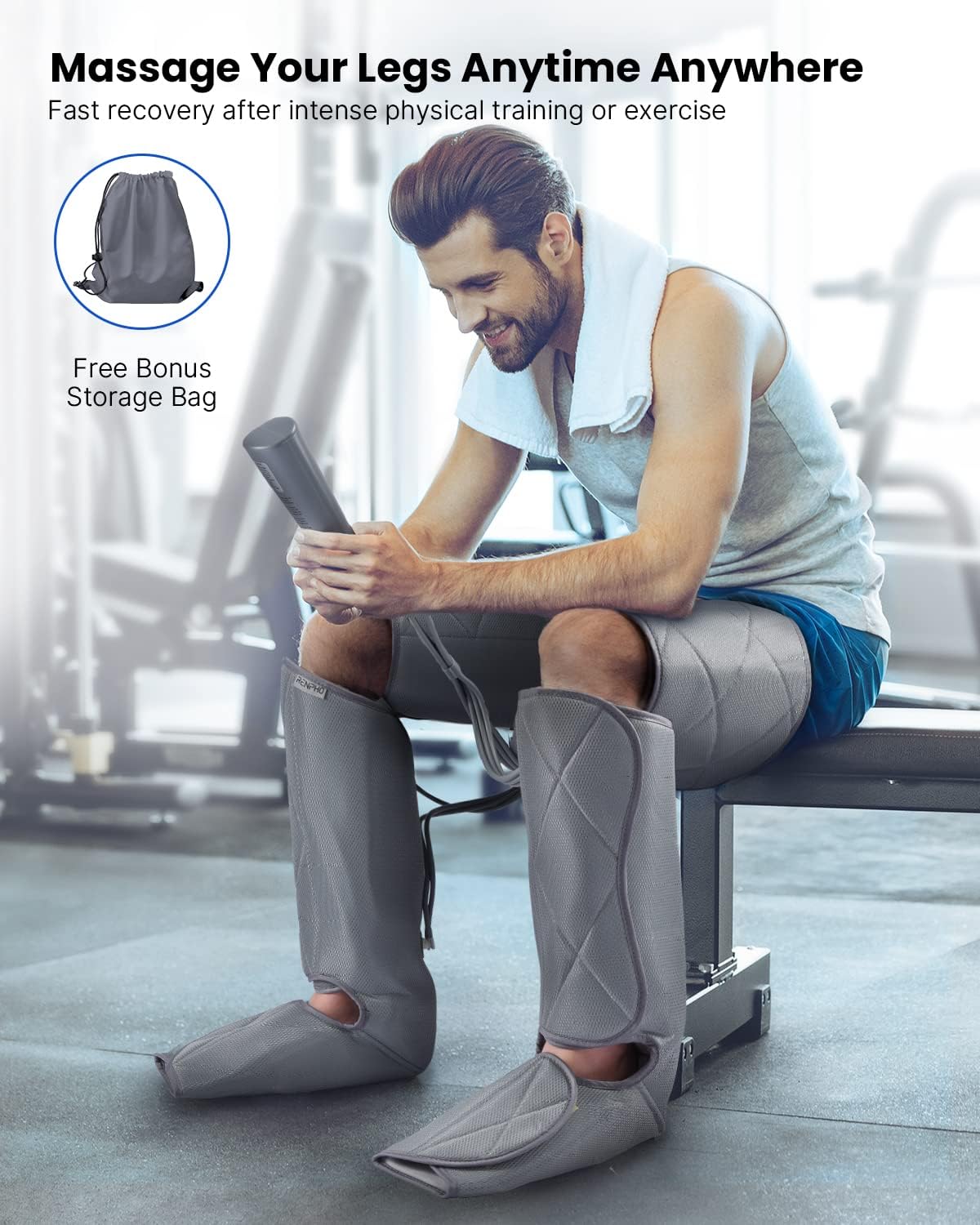 RENPHO Leg Massager for Circulation and Pain Relief, Air Compression Foot Leg Calf Thigh Massage, Helps for Reduce Swelling, Muscle Relaxation, 6 Modes 4 Intensities, Gifts Ideas