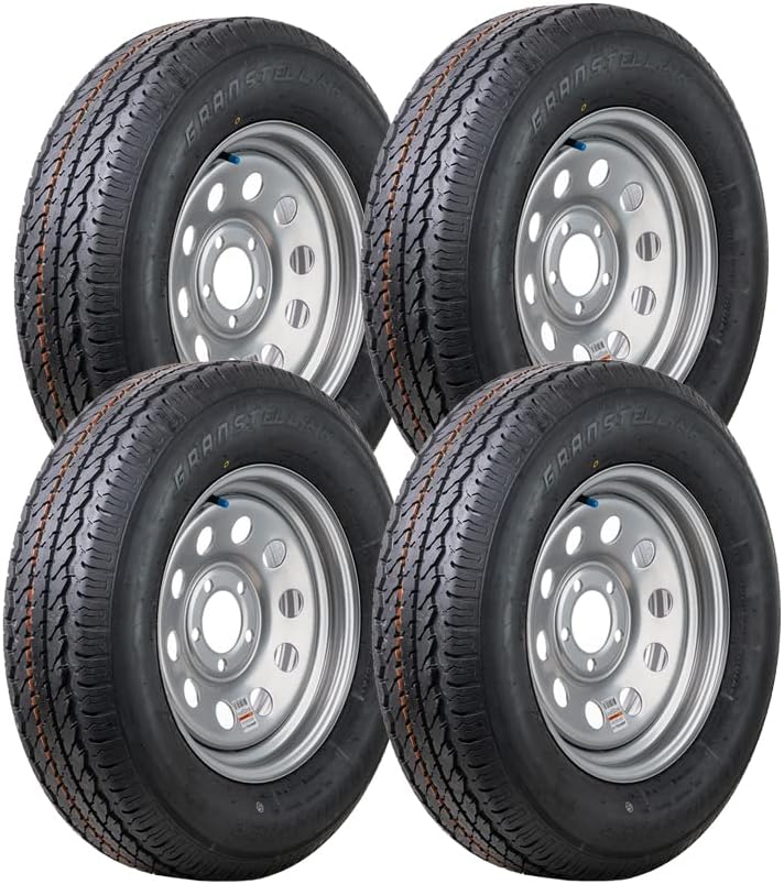 Gran Stellar Tire ST205/75R15 MOD-GREY | (5x4.5) Bolt Circle | Trailer Wheel | Tire Mounted (4)