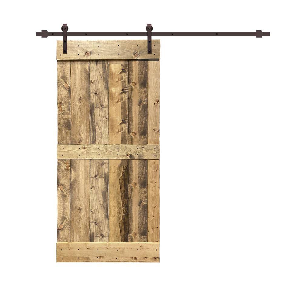 CALHOME 24 in. x 84 in. Weather Oak Stained Solid Pine Wood Interior Sliding Barn Door with Hardware Kit