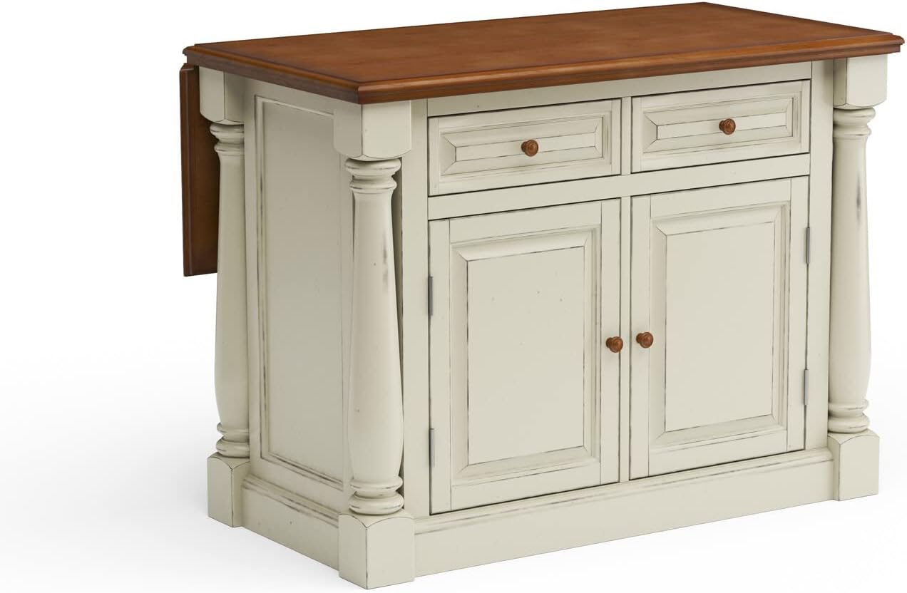 Homestyles Monarch Kitchen Island Set, 50 Inch Width, Antique White