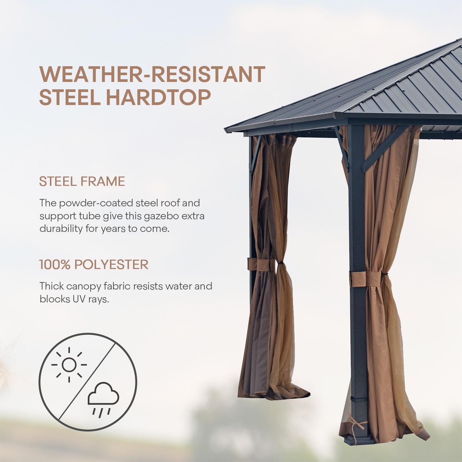 FineFind 10' x 12' Hardtop Gazebo Outdoor Metal Canopy Gazebo with Netting and Curtains for patios  all season