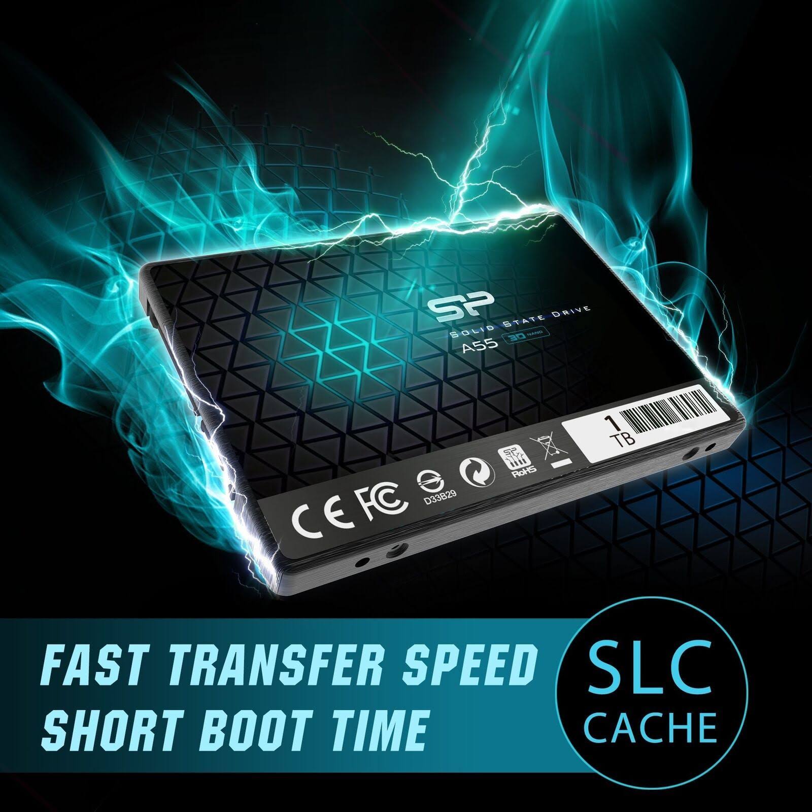 Silicon Power 1TB SSD 3D NAND A55 SLC Cache Performance Boost SATA III 2.5x22 7mm 0.28x22 Internal Solid State Drive sp001tbss3a