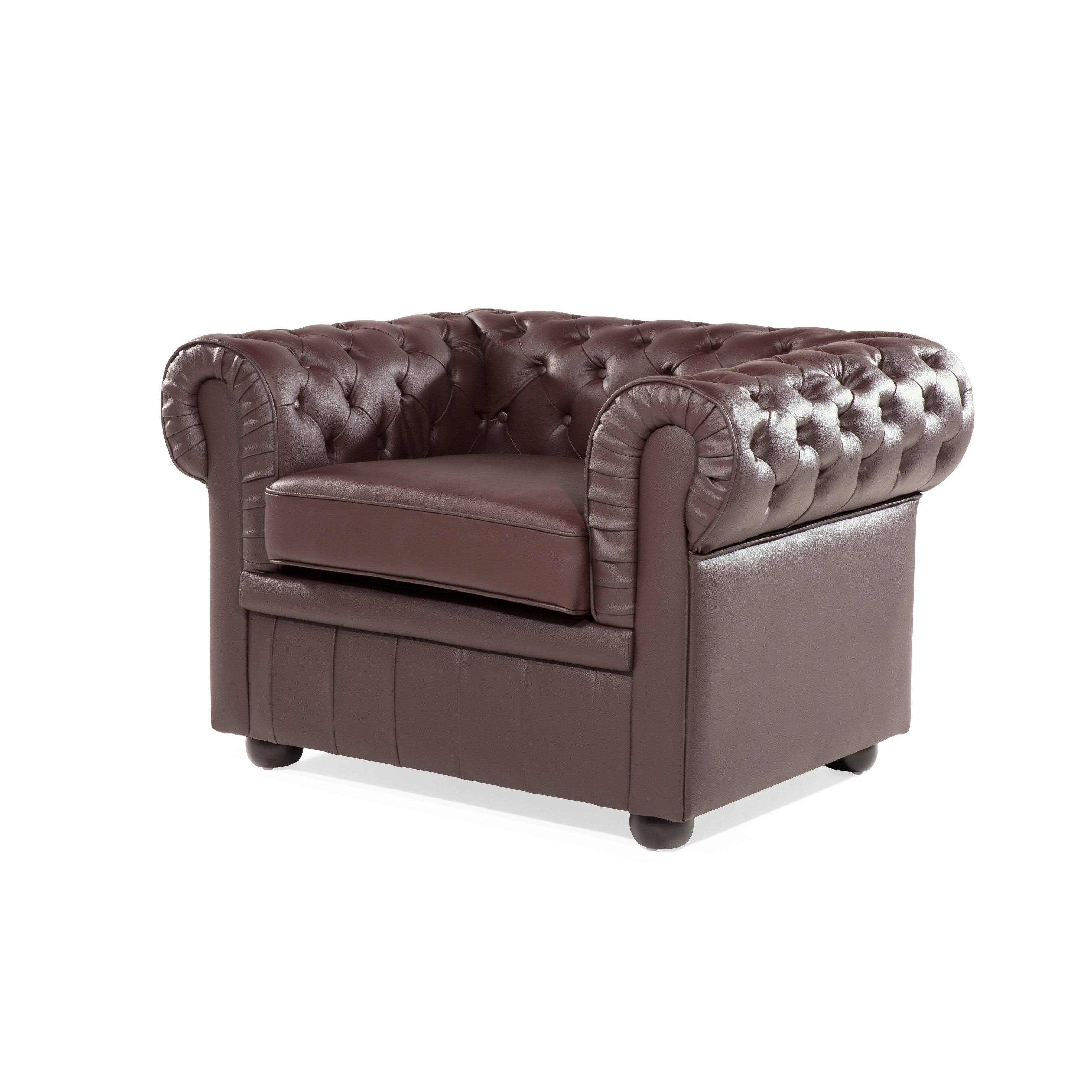 Beliani Tufted Leather Armchair Brown Chesterfield