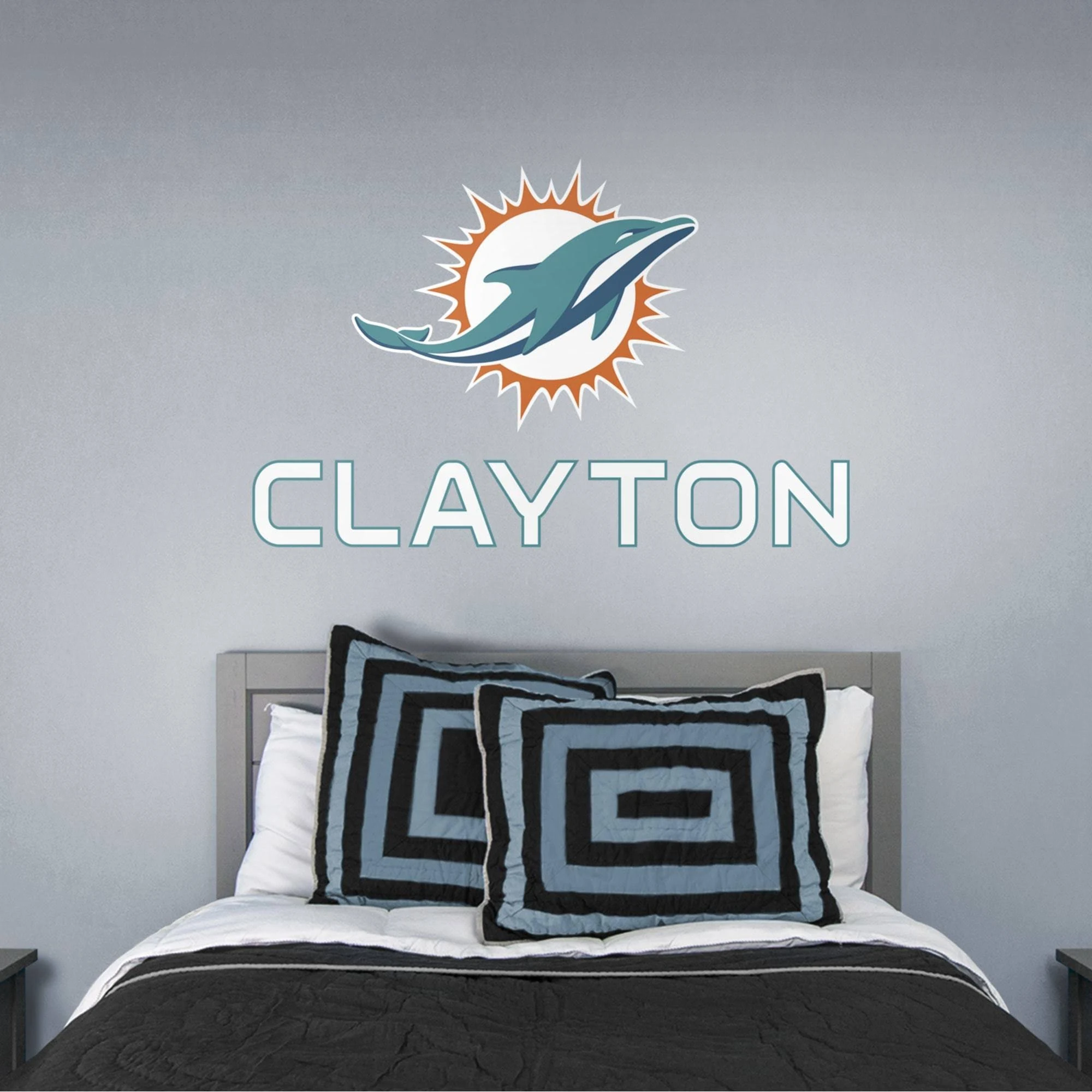 Miami Dolphins: Stacked Personalized Name - Officially Licensed NFL TRANSFER Wall Decal in White (52x22W x 39.5x22H) by Fathead