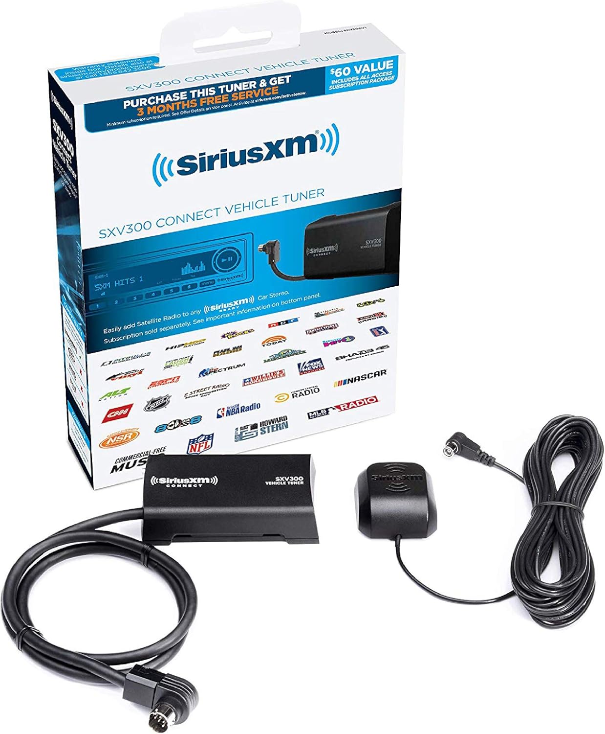 SiriusXM SXV300V1 Satellite Radio Vehicle Tuner, First 12 Months Only $99 OR First 3 Months Free Service w/ Subscription, Add to Any SiriusXM-Ready Car Stereo SXV300V1 Black Pack of 2
