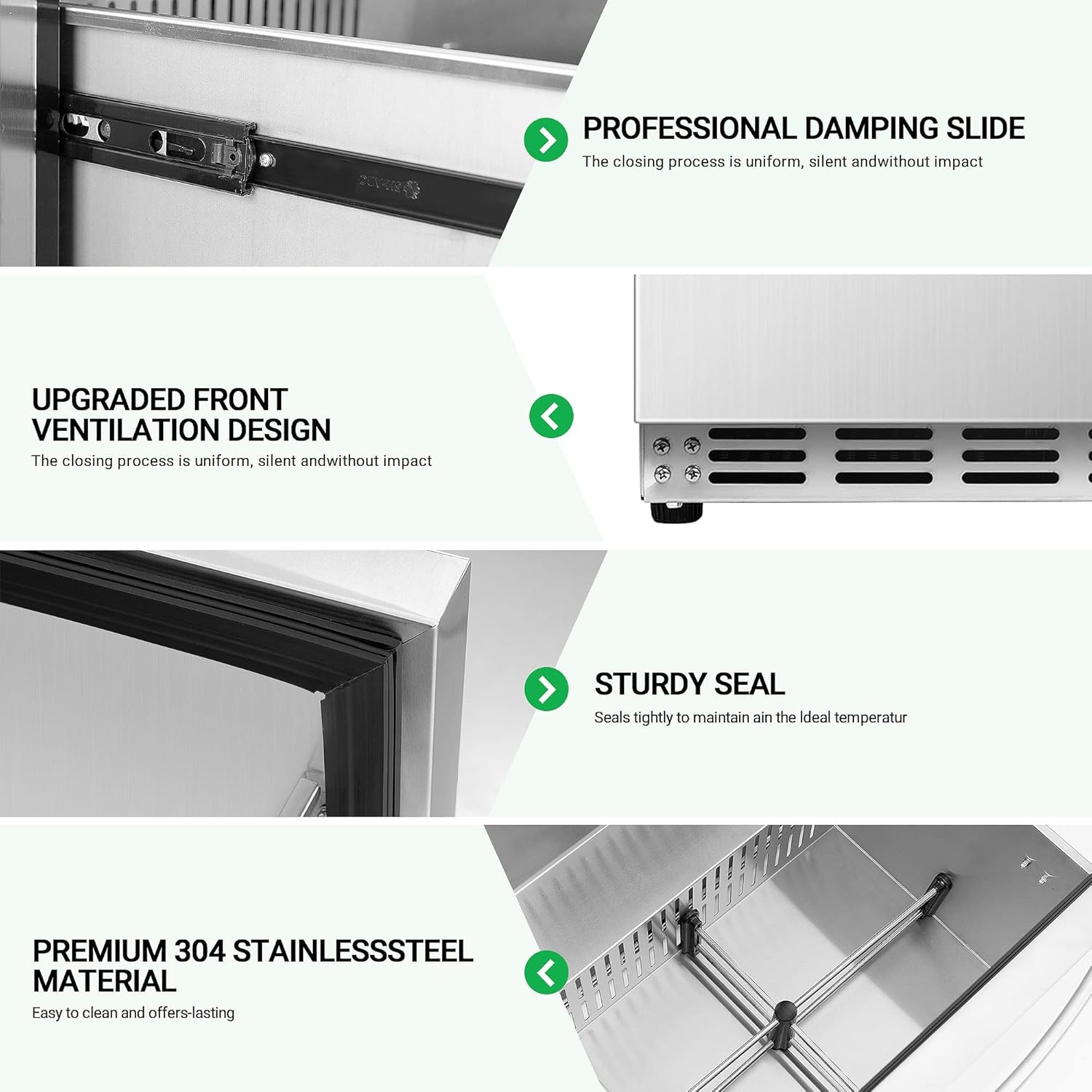 Under Counter Refrigerator, Stainless Steel Under Counter Drawer Fridge Beverage Fridge Refrigerator with Digital Displayfor Outdoor and Home Use