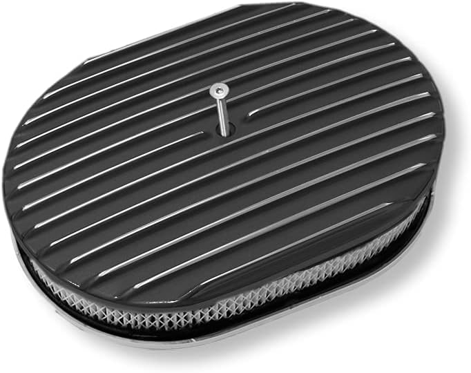 DEMOTOR PERFORMANCE Tall Finned Valve Cover W/O Hole for SBC 327 350 Chevy & 12" Oval Full Finned Air Cleaner Dress Up Kit Black