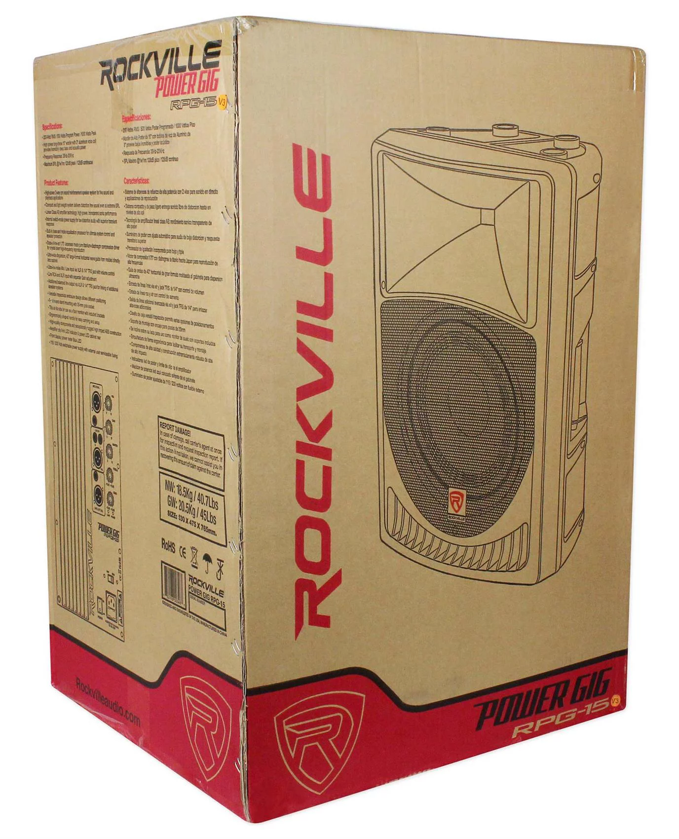 Pair Rockville Power Gig RPG15 15" Powered Active 2000 Watt 2-Way DJ PA Speakers