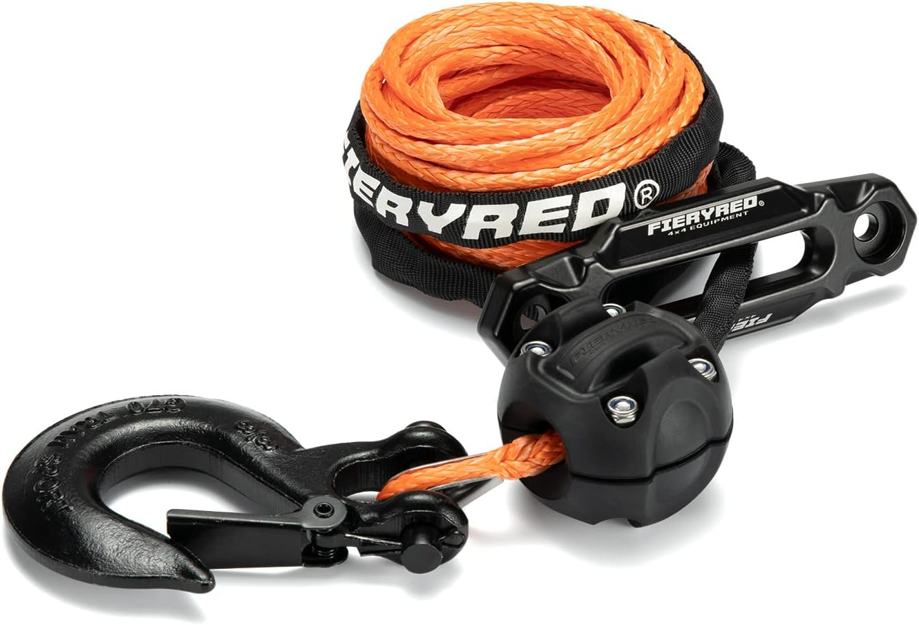 FIERYRED 8500 lbs Synthetic Winch Rope Cable Kit 3/16 50FT Winch Rope with Winch Stopper Forged Hook Fairleads Orange Winch Line Cable Kit for 4WD Off Road ATV UTV SUV Pack of 2