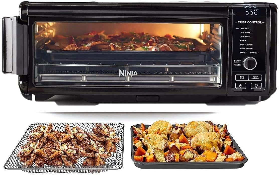 Ninja SP101 Foodi 8-in-1 Air Fry Large Toaster Oven Flip-Away for Storage Dehydrate Keep Warm 1800w XL Capacity (Renewed) Piano shiny BLACK