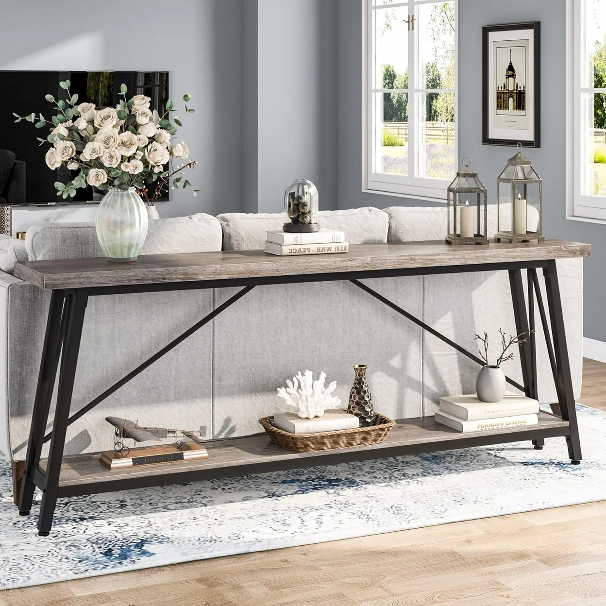Tribesigns 70.9" Extra Long Sofa Table Behind Couch Industrial Entry Console Table