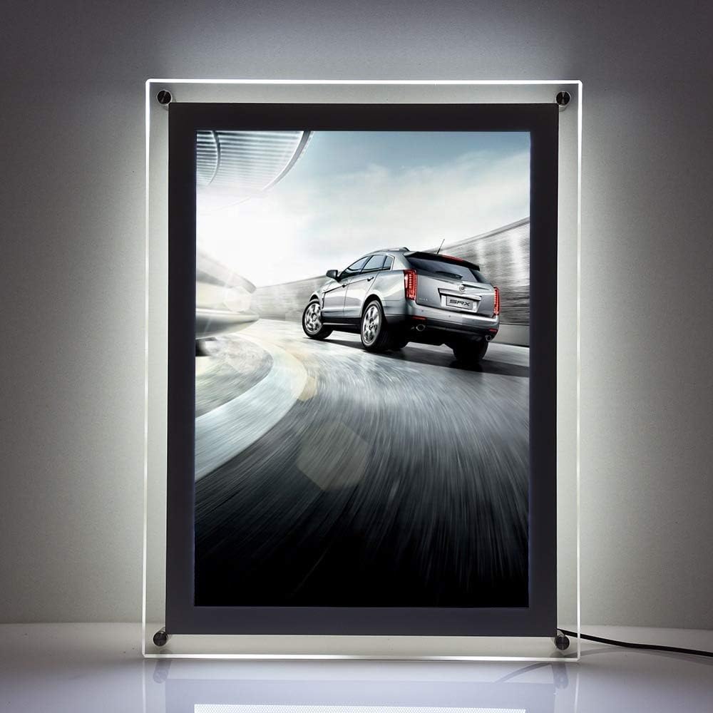 HKSIGN 24X36 Inch Ultra Thin Wall Mounted Acrylic led Light Box Store Sign Holders Crystal Poster Frame Advertising Display