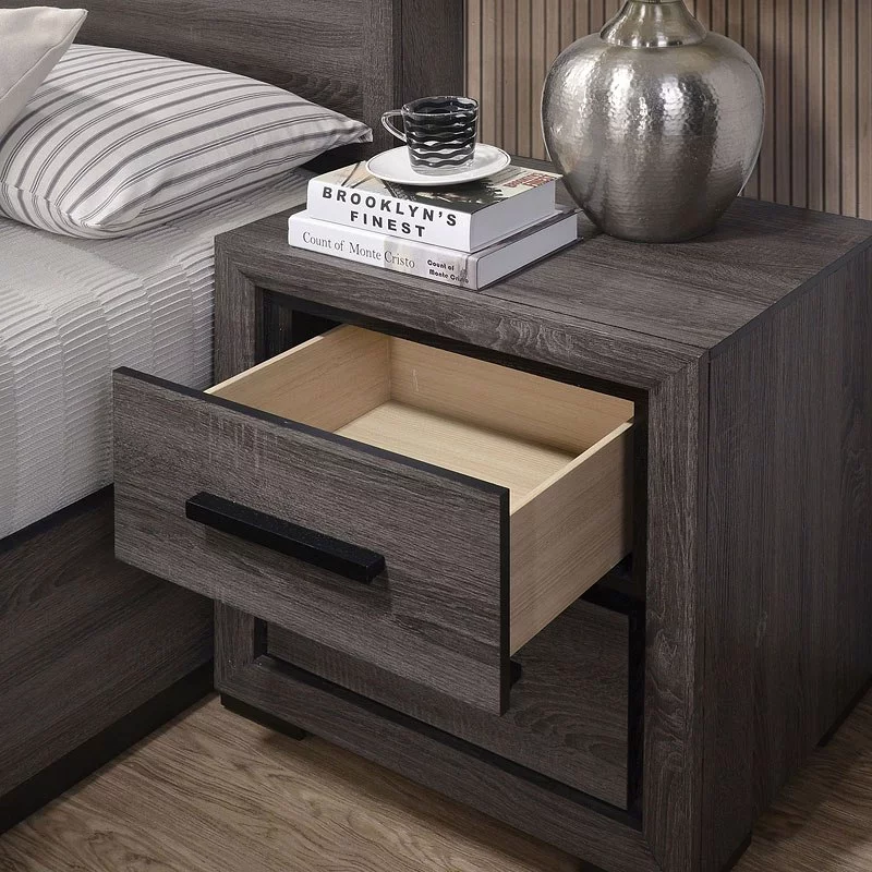 Contemporary 4-pc Queen Size Bed Dresser Mirror Nightstand Bedroom Furniture Grey Paper Veneer