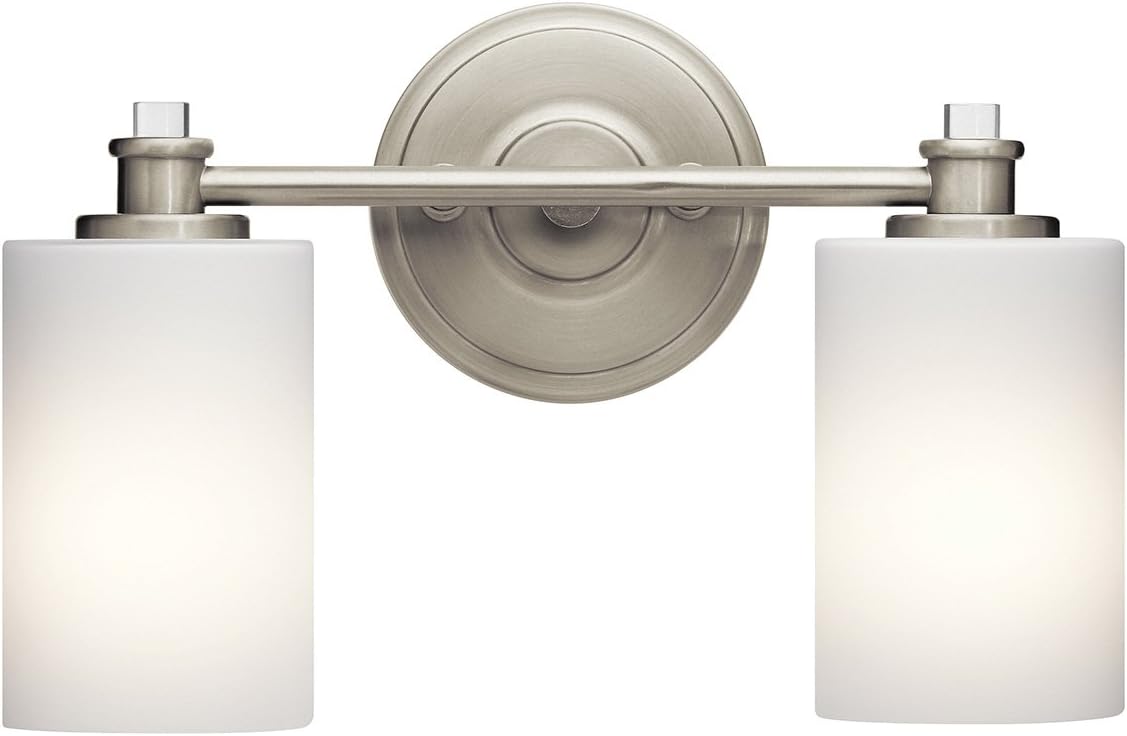 Kichler Joelson 14 2 Light Vanity Light with Satin Etched Cased Opal and Clear Glass Accent Glass in Brushed Nickel